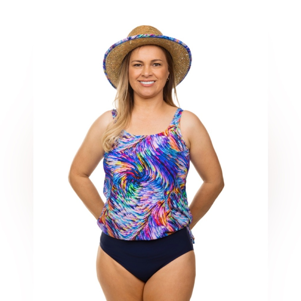 cup NWT blouson tankini top 16-13-769